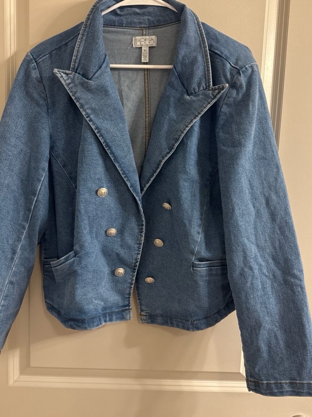 sofia by sofia vergara Medium Blue Denim Double-Breasted Jacket